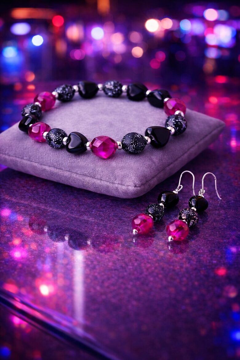 Dabīgo pērļu auskari + rokassprādze "Rozā sprādziens"